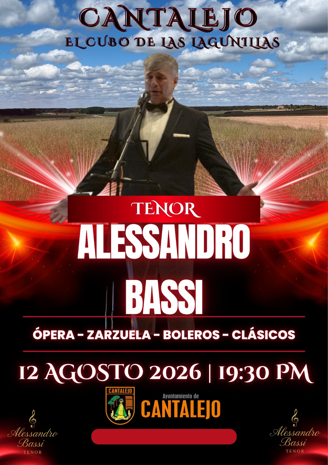 Cartel oficial del concierto de Alessandro Bassi durante el eclipse solar en Cantalejo
