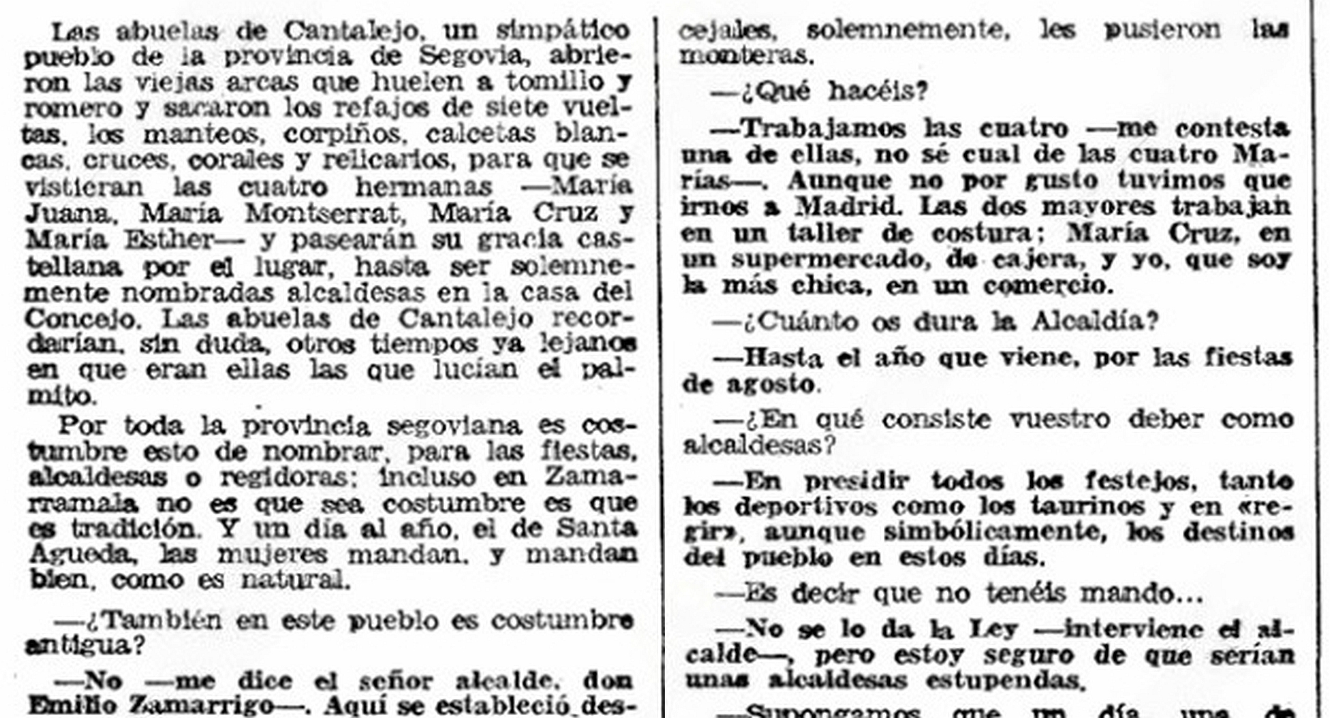 Recorte original de prensa: Cuatro hermanas alcaldesas en Cantalejo (1975)